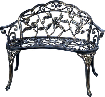 Balcony Bench Double Seat, Anti-Rust Cast Aluminum Patio Garden Bench for Park Yard Outdoor Furniture Copper.1