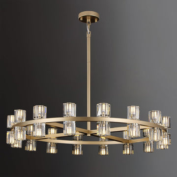 Wagon Wheel Chandelier, Large Modern 36" Rustic Chandeliers withK9 Crystal Shade, 32Lights Round Large Gold Chandelier for Living Room Dining Room (Bulb Included)