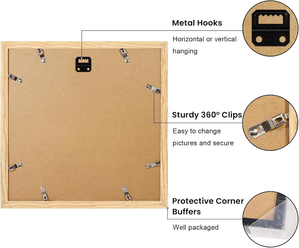 12x12 Picture Frame Set of 9, Photo Gallery Wall Frame Set, Display Pictures 8x8 with Mat or 12 x 12 Without Mat