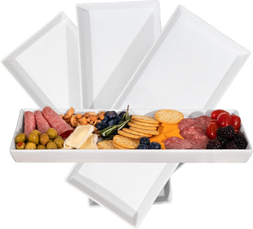 White Ceramic Serving Platters (14 x 6 Inch Rectangle Plates) Serving Dishes for Entertaining, Food, Appetizers