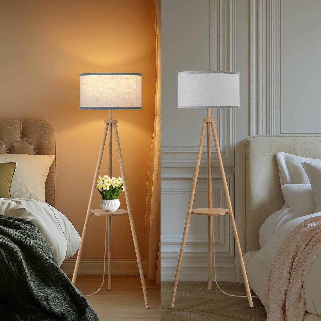 Floor Lamp with 3 Light Modes Adjustable - Wood Tripod Floor Lamp Modern LED Standing Lamp with Dimmable Brightness, Burlywood