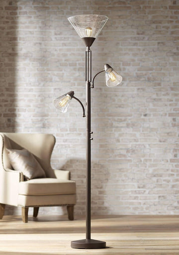 Warwick Industrial Torchiere Tree Floor Lamp LED 3-Light Edison 71.5" Tall Tiger Bronze Metal Clear 
