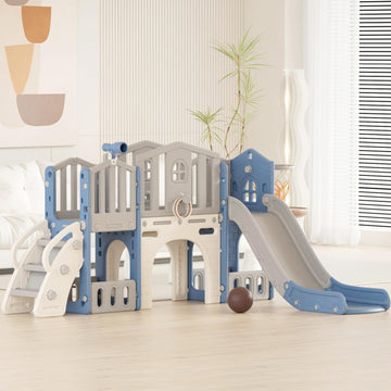 9 in 1 Toddler Slide Set, Indoor Outdoor Playset for 1-3, Blue Gray