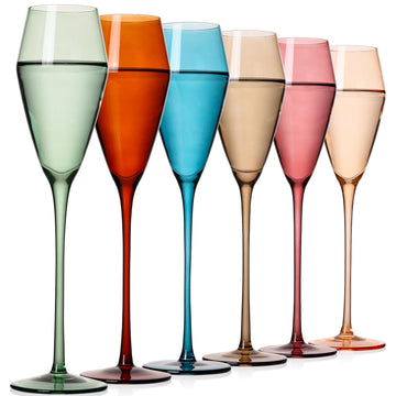 Colored Champagne Flutes Set of 6-7.5oz Hand-Blown Lead-Free Crystal Champagne Glass, Autumn Champagne Flutes