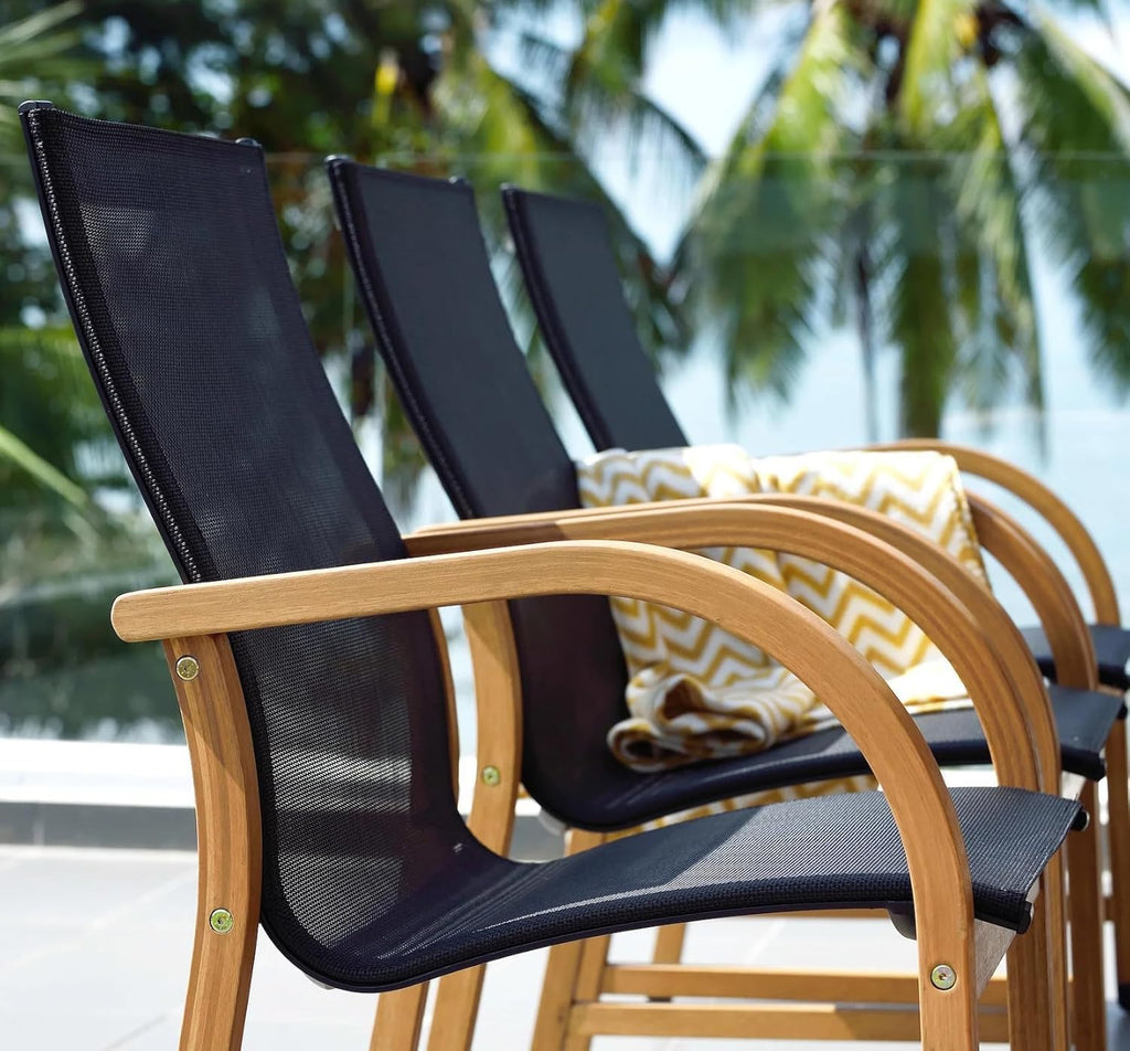 Bahamas Armchairs| Black and Quick dry Sling Chairs | Teak Finish | Durable and Ideal for Indoors and Outdoors (Set