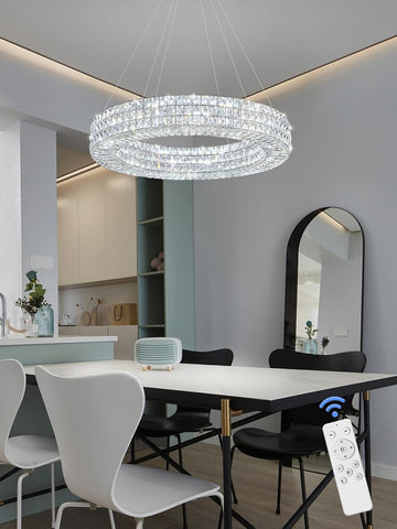 Dia 24" Modern Crystal Chandelier Silver Ring Chandelier Adjustable Height Luxury Crystal Pendant Ceiling Light Fixture for Dining Living Room Bedroom A122-B0CJ56VL4J