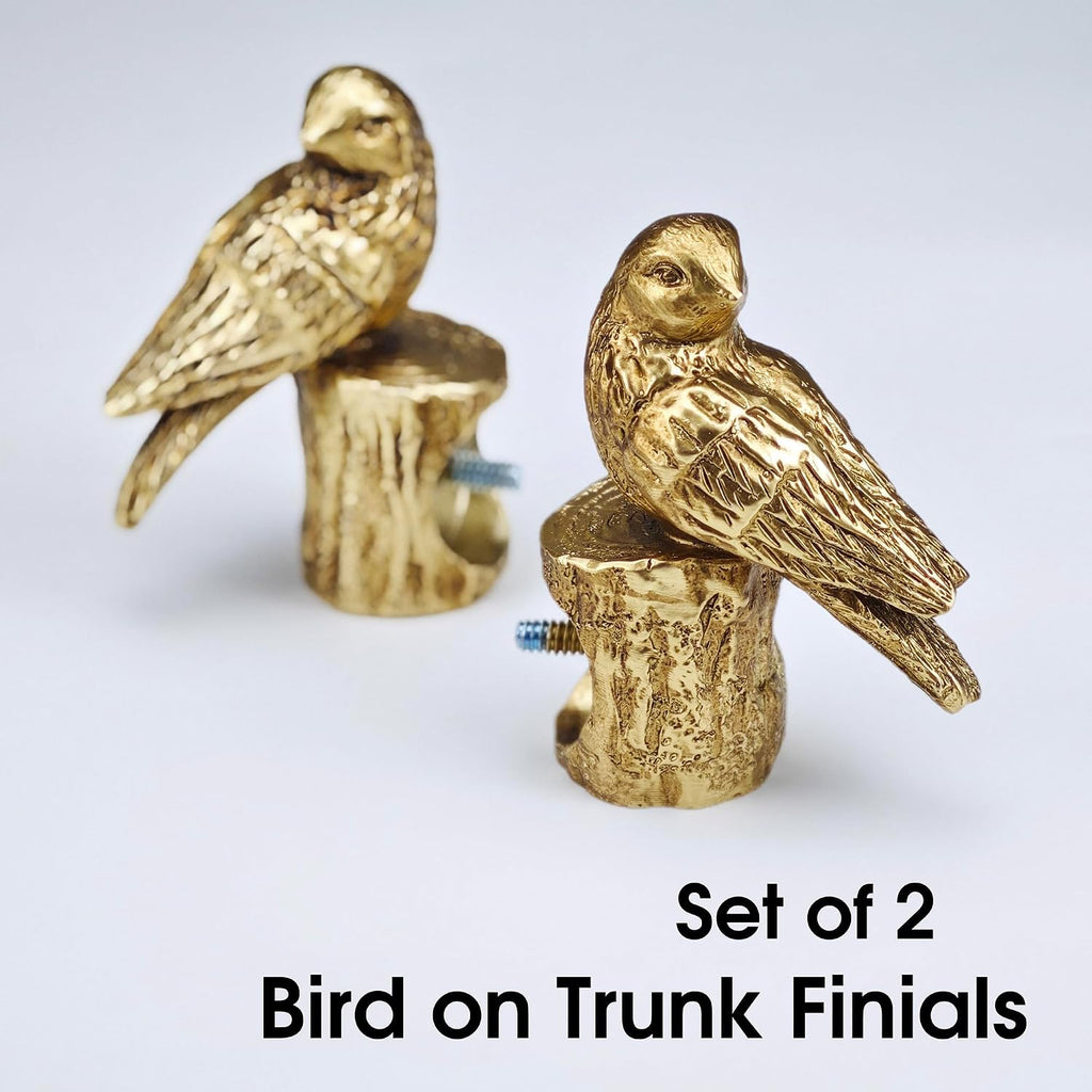 Decorative Curtain Rod Finials, Pretty Polyresin Gold Bird Finials, Set of 2, Compatible with 1 inch or 1-1/8 inch