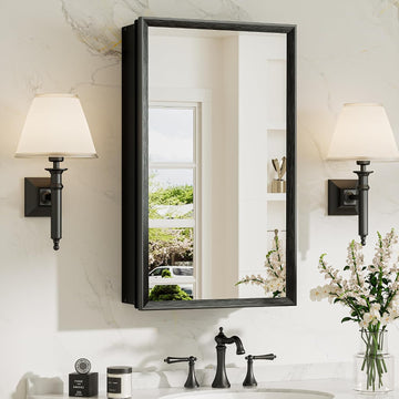 14 x 24 Recessed Medicine Cabinet with Mirror, Assembly Required, Black Medicine Cabinet , Stepless Adjustable