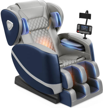 Massage Chair Full Body Zero Gravity Recliner, 2026 Blue Leather | 14 Shiatsu Rollers, 10 Airbags, 5 Auto Modes