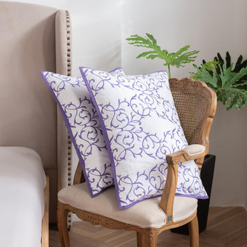 2-Piece Standard Size Soft Cotton Purple Quilted Embroidery Floral Pattern Pillow Shams-20" x 26"