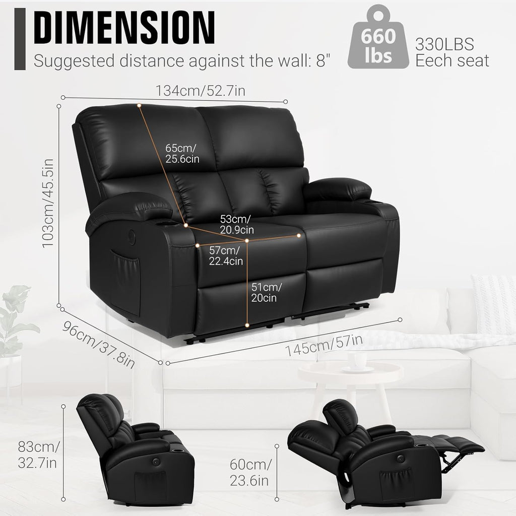 Home Theater Seating,RV Recliner Sofa with Massage and Heat,Manual RV Recliner Loveseat with USB/Cup Holders