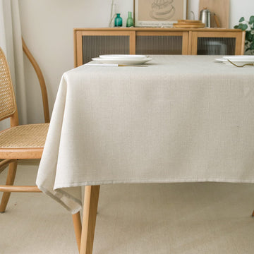 Linen Tablecloth for Rectangle Table 120 Inch, Textured Table Cloth 8 FT Water Resistant Farmhouse Dining Party, 54 x
