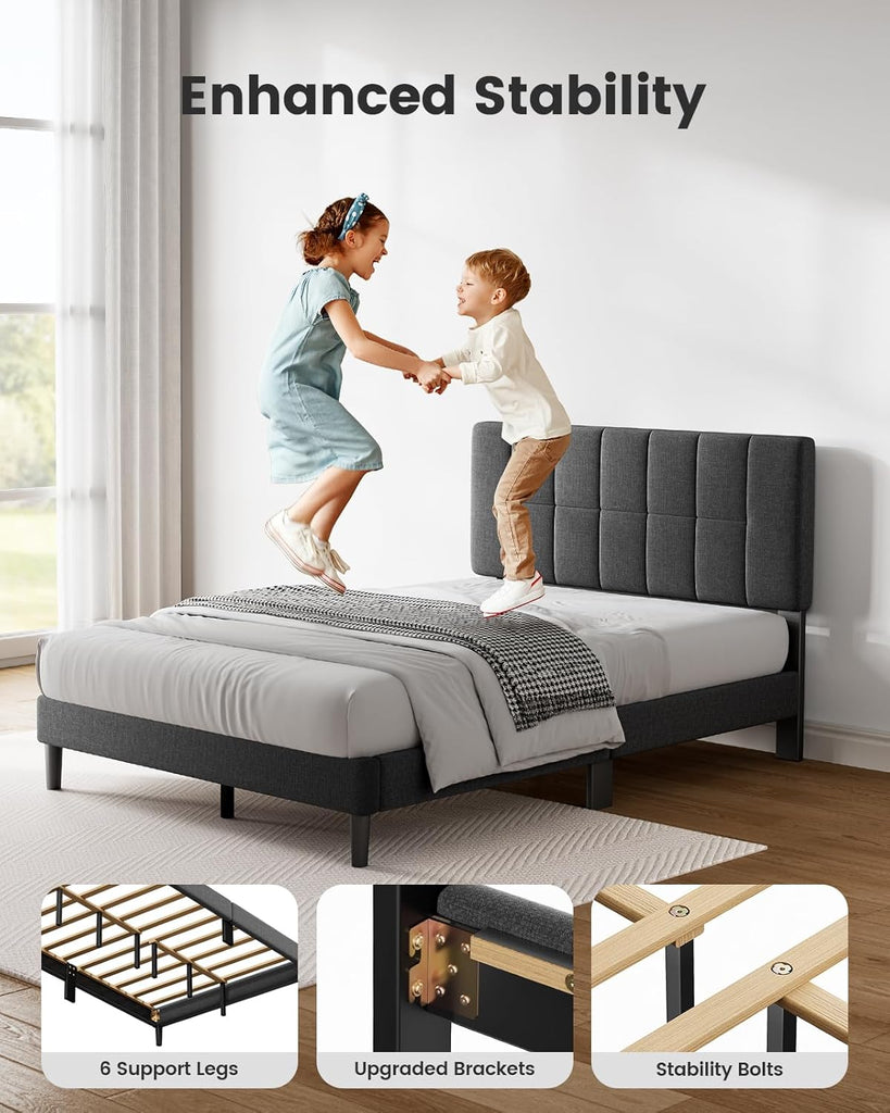Queen Bed Frame with 12 Thickened Legs&Fabric Upholstered Headboard,1300 lbs Strong Weight Capacity