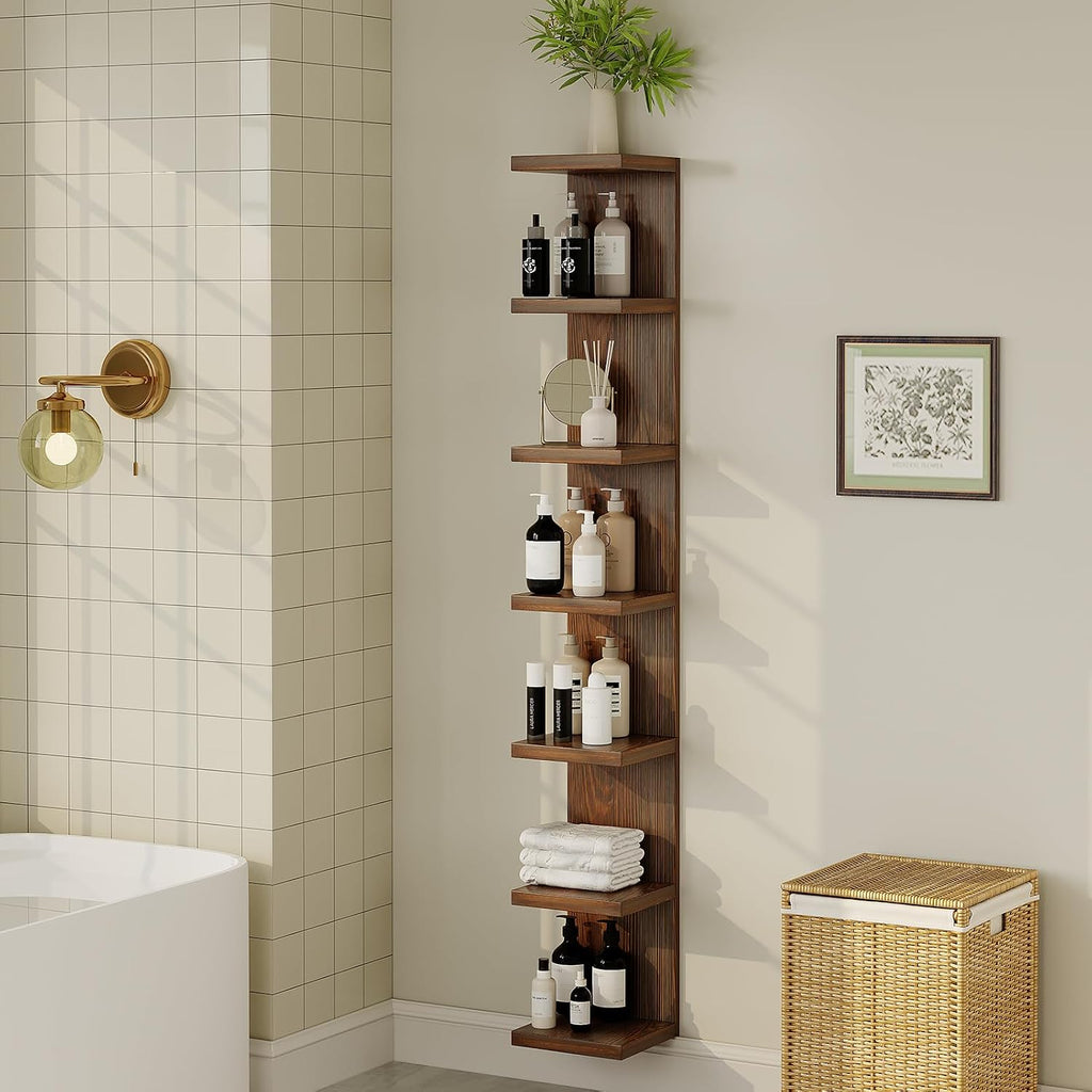 Wood Wall Shelf Units,7 Tier Lack Floating Shelves,Rustic Bookshelf