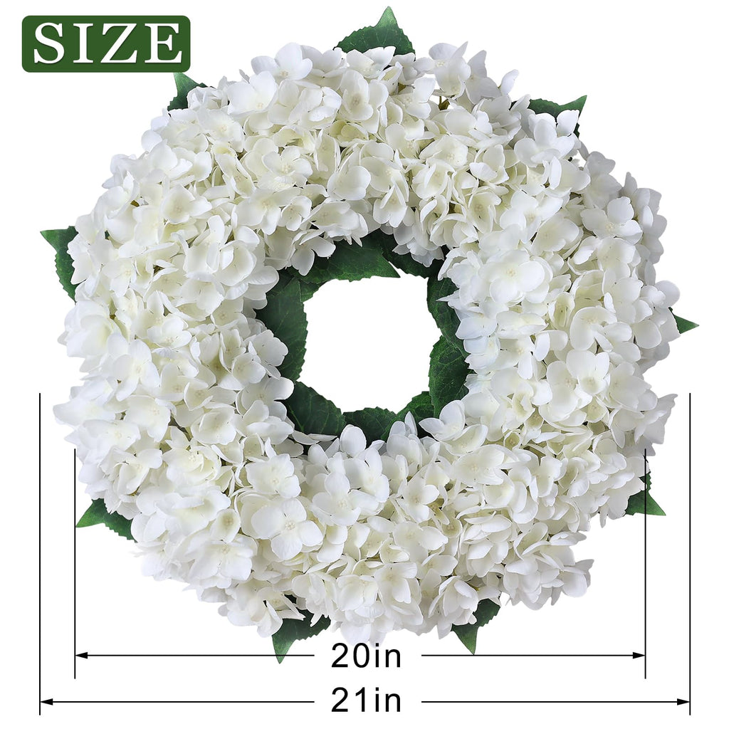 21" Artificial Hydrangea Flower Wreath for Front Door Decor (White)