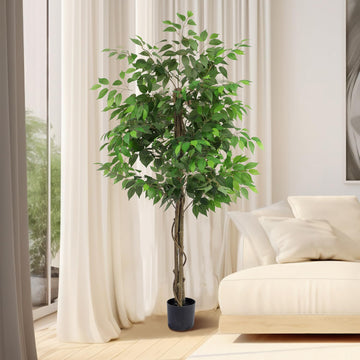 6 FT Artificial Ficus Tree, Indoor Simulation Plants, Fake Ficus Tree Decor, Large Tall Tree, Indoor Decorative