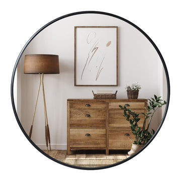 39 inch Black Round Mirror, Large Wall Mounted Circle Mirror Metal Frame, Entry, Dining Room, & Living Room