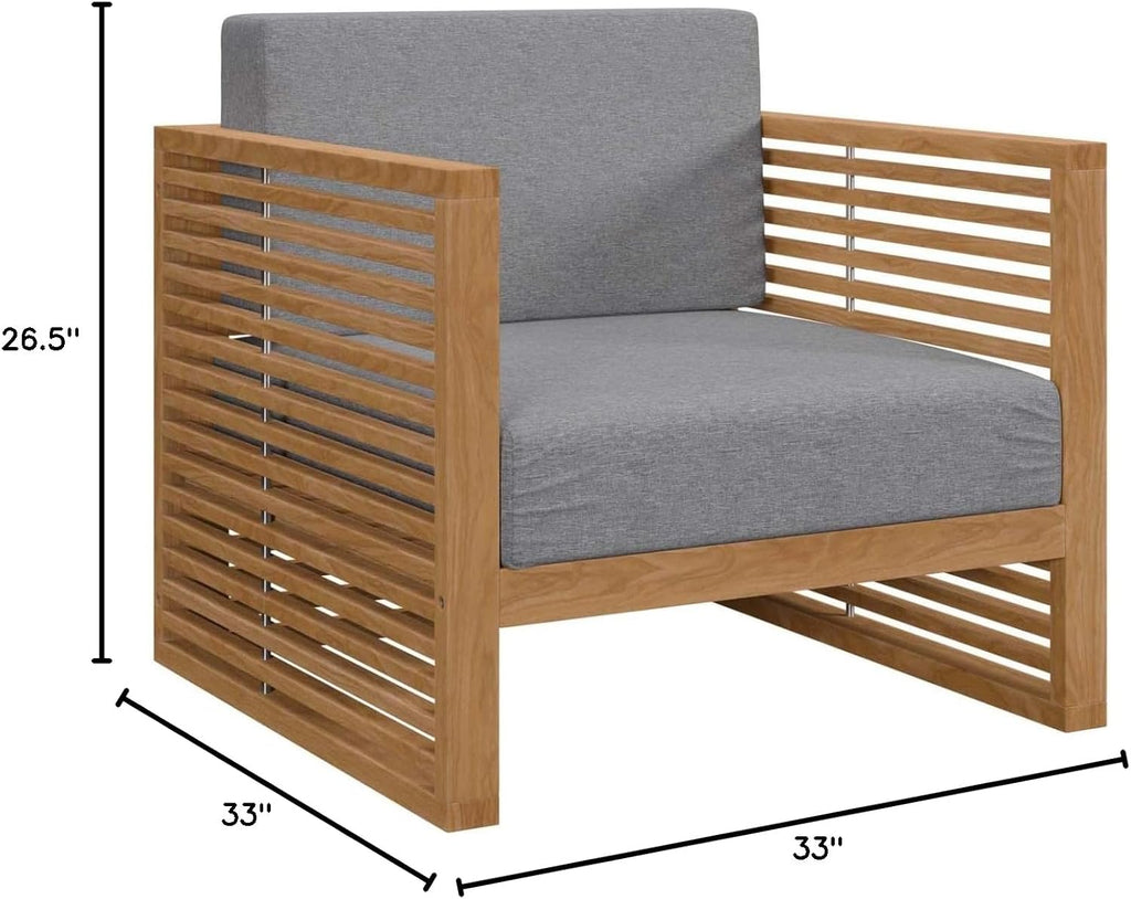 Carlsbad Modern Fabric/Teak Wood Outdoor Armchair in Gray/Natural