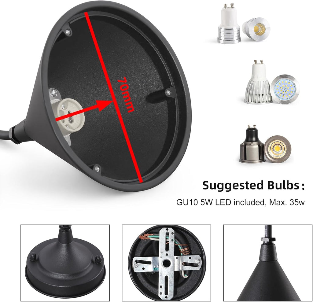 Outdoor Pendant Light for Patio - IP44 Waterproof Aluminum GU10, Black Hanging Light 4.9ft - Ideal for Garden, Porch