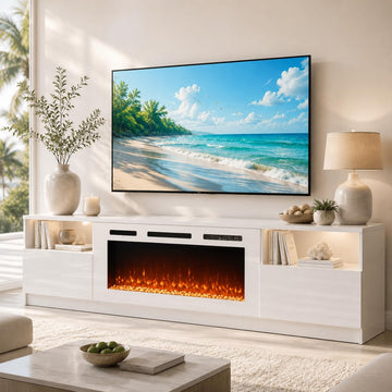 70" Fireplace TV Stand for TVs Up to 80",Entertainment Center with 36" Electric Fireplace and 12 Colors LED
