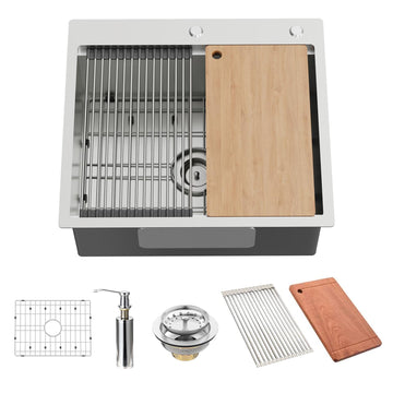 25x22In Drop- Sink Workstation, Stainless Steel, Single Bowl