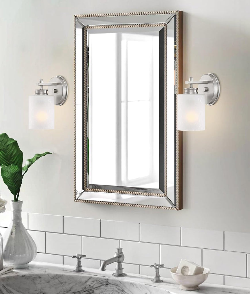 Phoebe 8" Modern Industrial Wall Sconce Vanity | Elegant Frosted Seeded Glass Cylinder Shade, Sleek Brushed Nickel