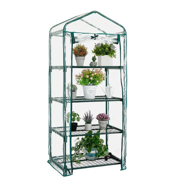 Mini Greenhouse for Indoor Outdoor, Small Plants Green House with 4 Tier Shelves, Portable Plastic Greenhouses with