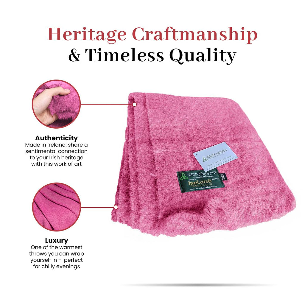 Irish Mohair & Wool Throw Blanket, 54x72in, Solid Pink