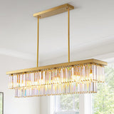 12-Light Modern Crystal Chandelier Gold Rectangular K9 Crystal Raindrop Chandelier, Luxury 2-Tiers Adjustable Ceiling Pendant Light Fixture for Dining Room Kitchen Island, L47'' x W10'' x H10'' A107-B0BZJ2TLY2