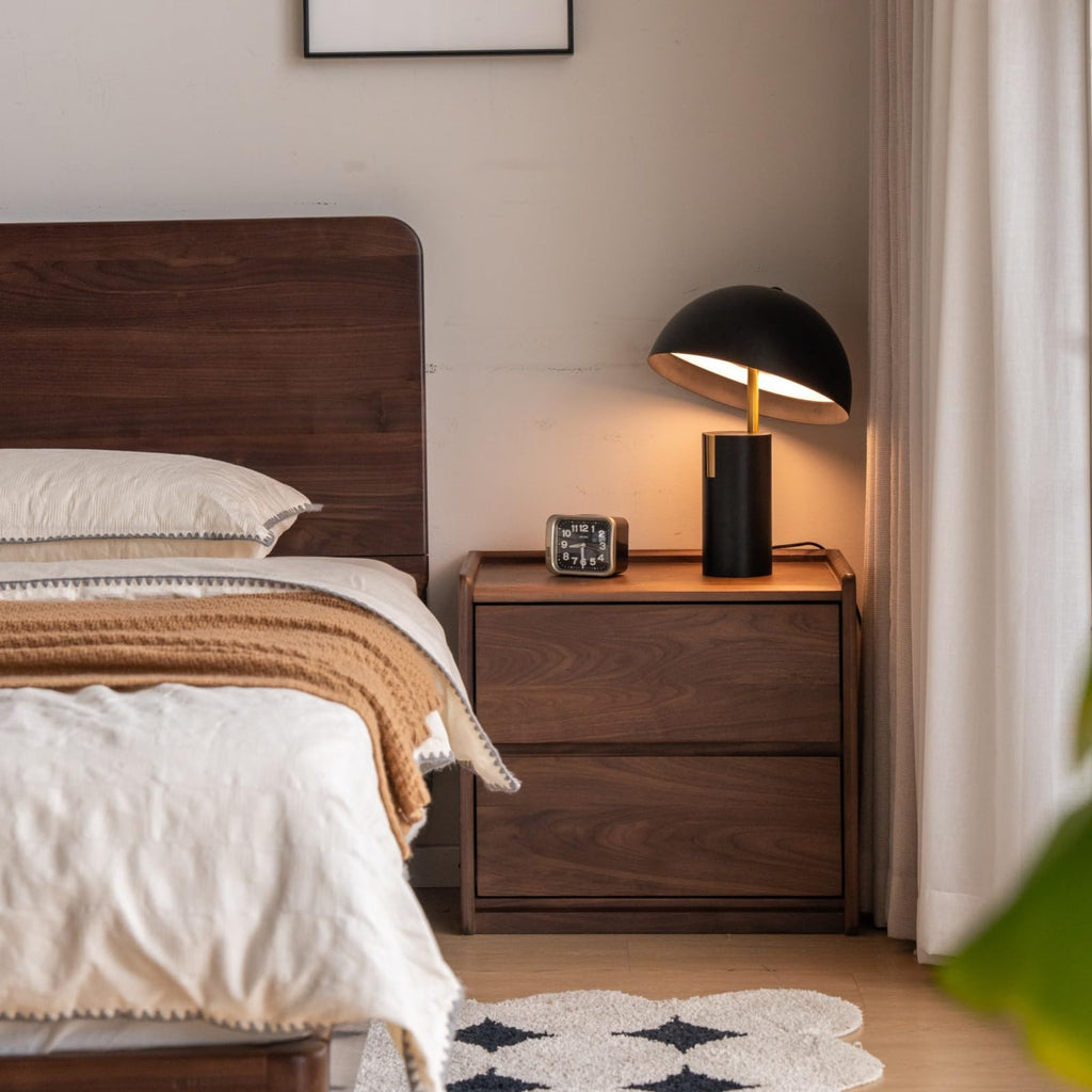 100% Solid Wood Nightstand, Walnut Night Stand with Drawers, Mid Century Modern Nightstands, Small Bedside Tables