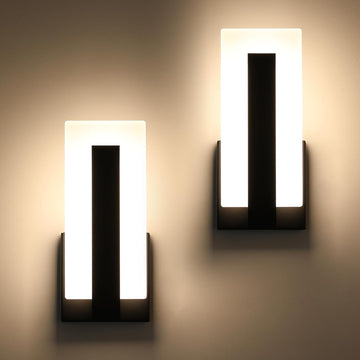 Modern LED Wall Sconce Dimmable Wall Mounted Lamp Set of 2, Black 3000K Warm White Wall Lamp, Hardwired Bathroom