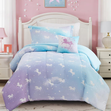 Comforter Set for Girls-3 Pieces Unicorn Glow in the Dark Bedding Sets for Kids,1 Comforter,1 Sham and 1