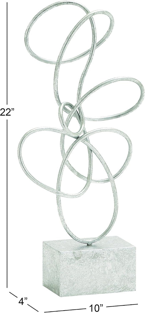 79 Metal Abstract Decorative Sculpture Swirl Home Decor Statue, Accent Figurine 10" x 4" x 22", Silver