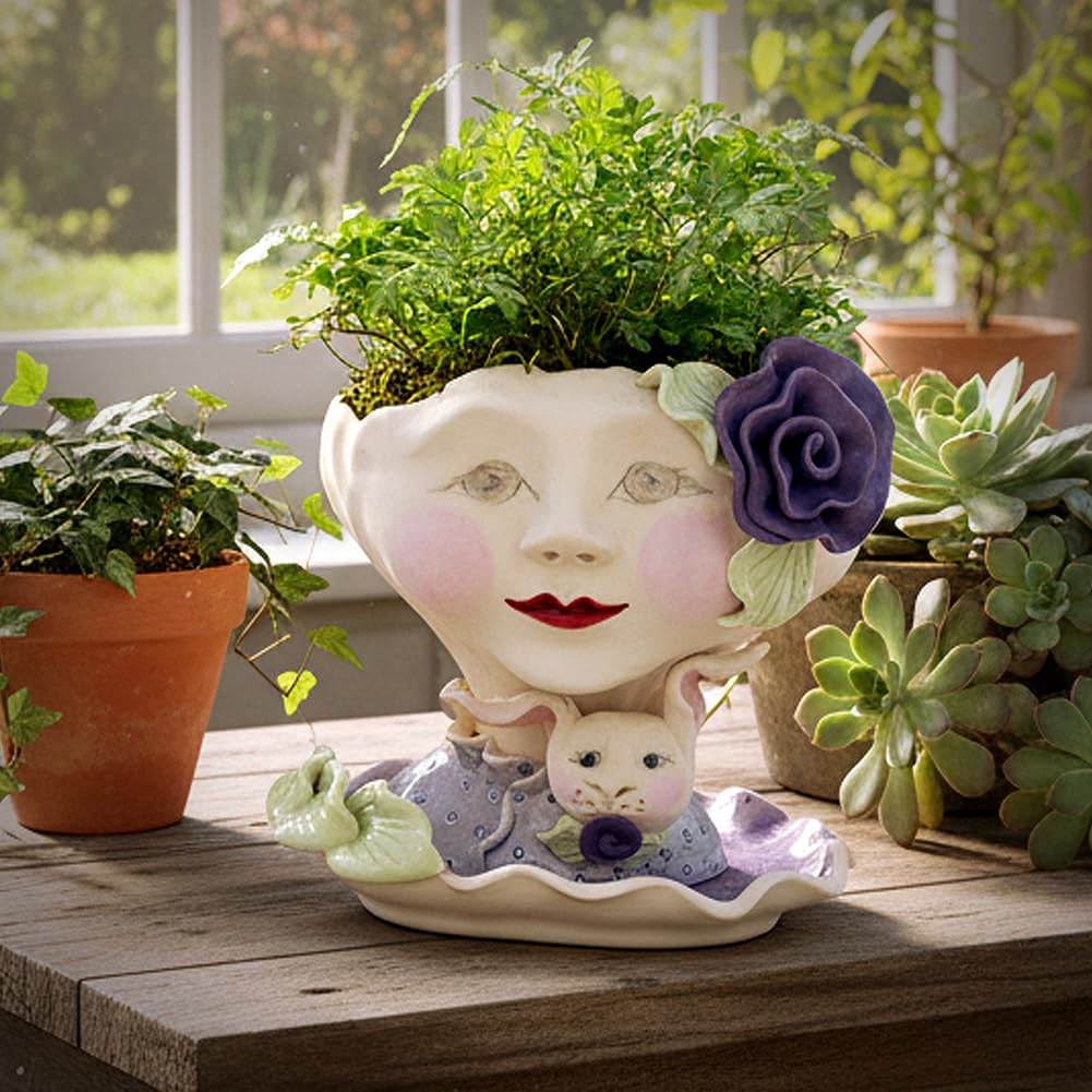Victorian Lovelies Sculpted Indoor Head Planter: Bunny Rose Version