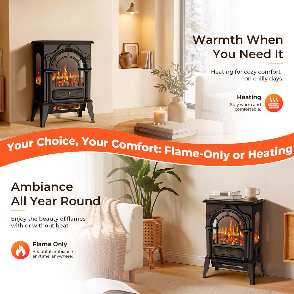 22" Electric Fireplace Heater, 1500W Freestanding Electric Fireplace Stove