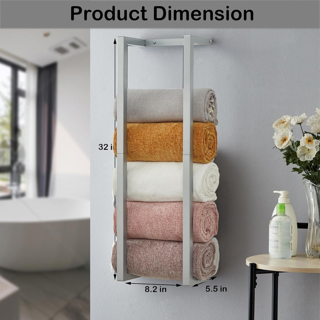 Towel Rack for Rolled Towels, Towel Rack ,Wall Mounted Metal Bathroom Organizer, Bath Towel Holder Wall for Modern