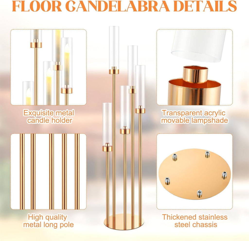 5 Arm Candelabra Centerpieces for Tables 42.5'' Tall Floor Candle Holder Metal Candlestick Stand with Acrylic