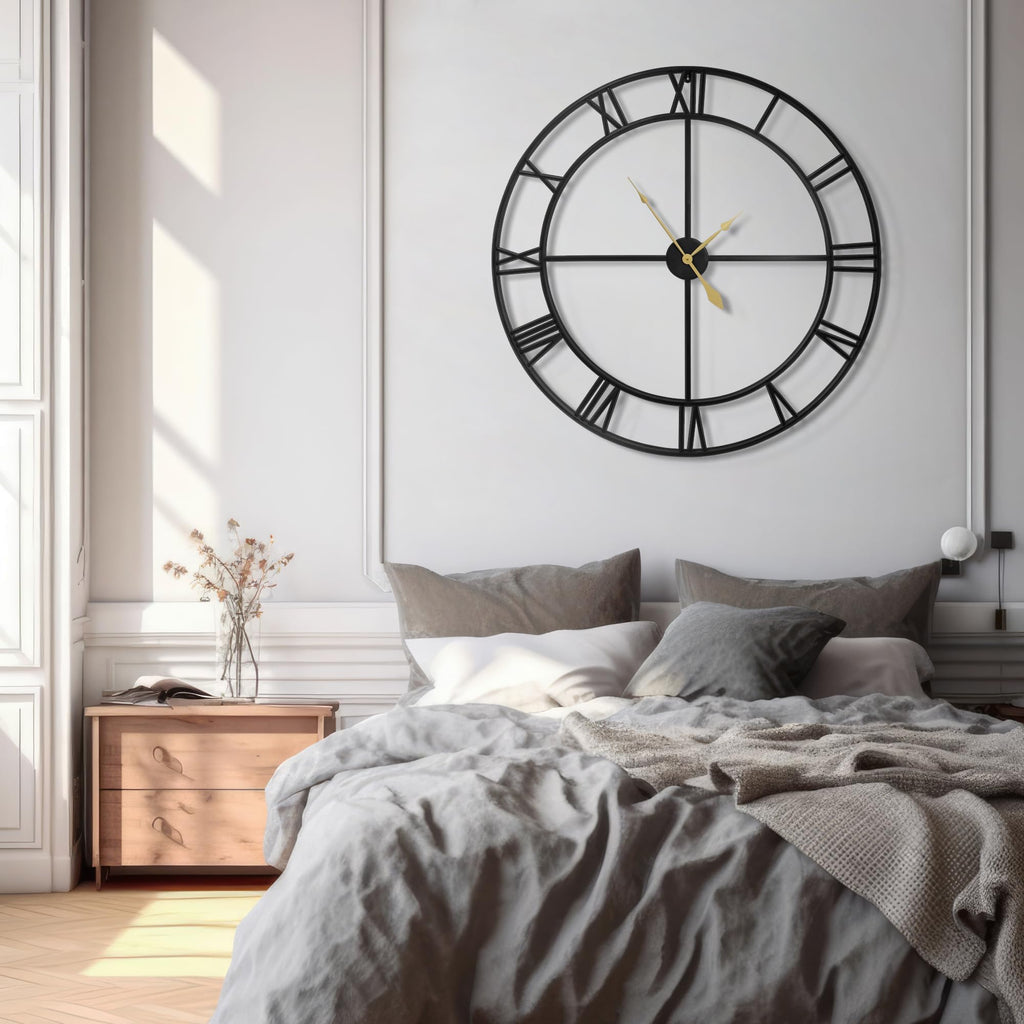 40 Inch Extra Large Modern Wall Clock, Oversize Rustic Round Nearly Silent Battery Operated, Black Metal Roman