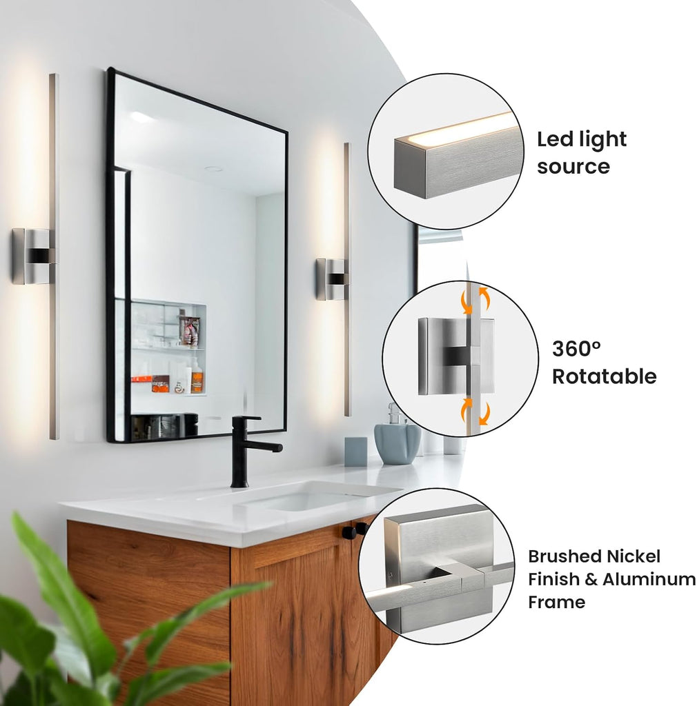 Bathroom Vanity Light Fixtures - 30inch Dimmable Brushed Nickel Bathroom Lights Over Mirror 18W LED Vanity Light Bar