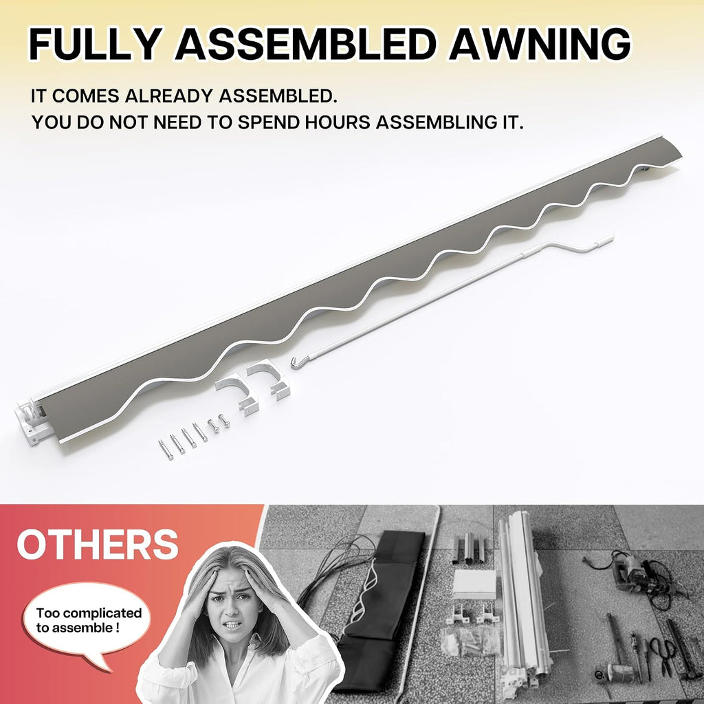 Retractable Patio Awning 9.8'×8.2', Grey | Fully Assembled Retractable Balcony Awning, 280G Polyester, Aluminum