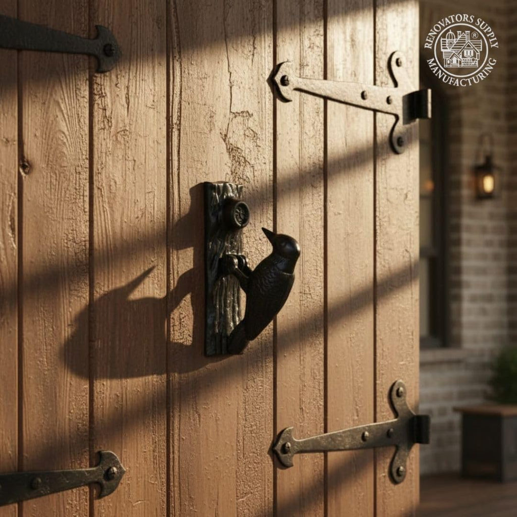 Cast Iron Woodpecker Door Knocker, 6.5" in Black Finish with Mounting Hardware