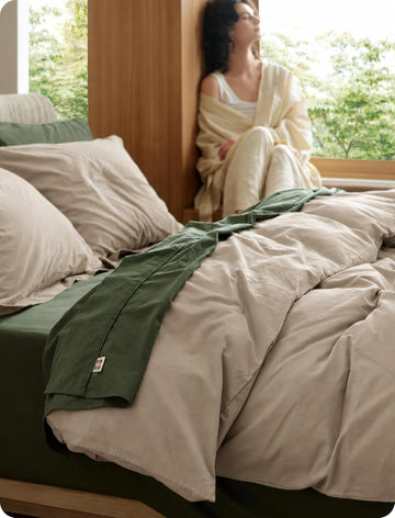 PureWoven 100% Washed Cotton Duvet Cover Set, Queen, 3-PC