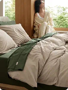 PureWoven 100% Washed Cotton Duvet Cover Set, Queen, 3-PC