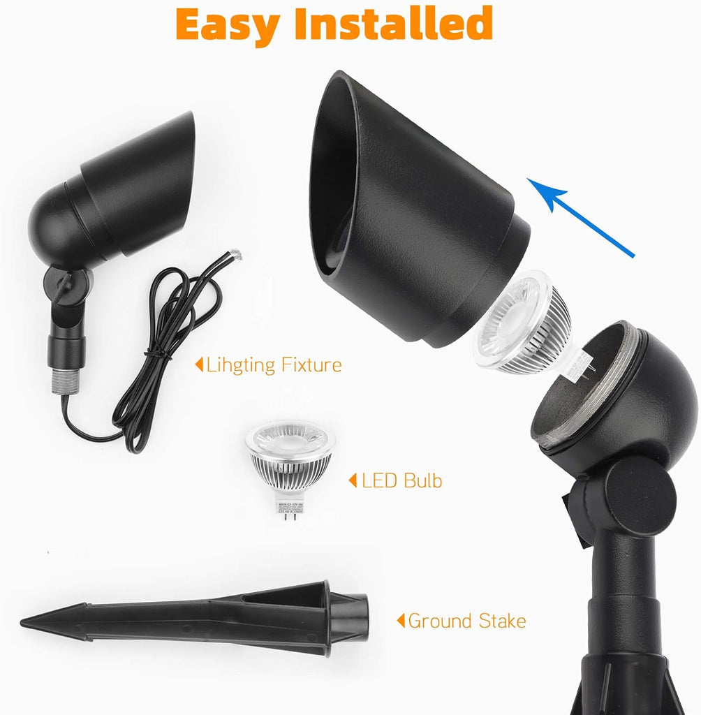 Landscape Lighting 12V 5W LED Landscape Spotlight Cast-Aluminum Waterproof Outdoor Low Voltage 450 Lumen Warm White