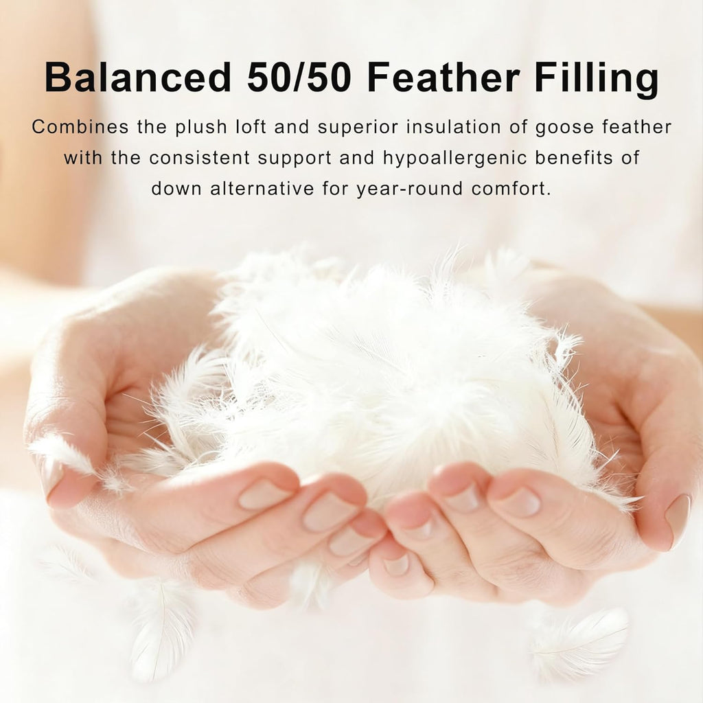 Luxury Goose Feather Down Fiber Comforter Queen, 300TC Blue Cotton Blended Duvet Insert