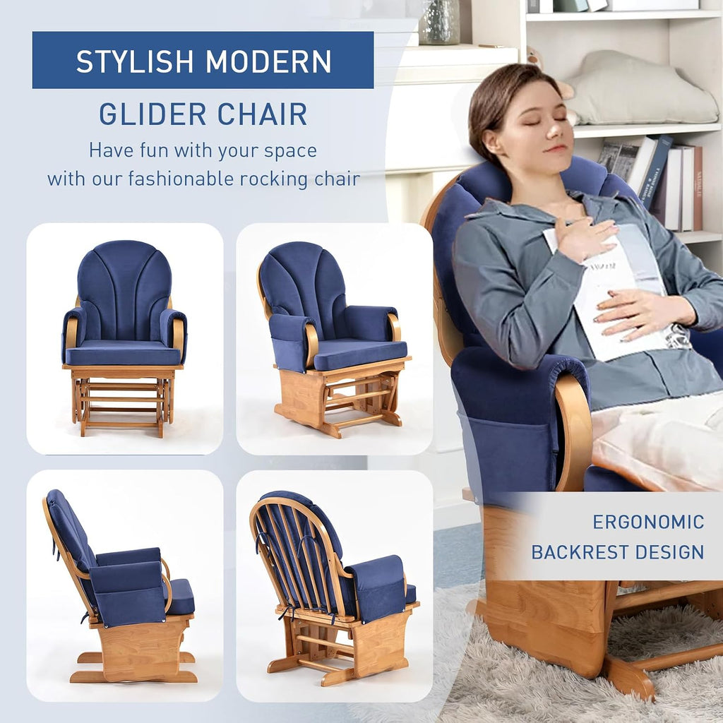 Wood Base Glider Rocker Chair, Baby Feeding and Rocking Chair Nursery Rocking Chairs with Silent Swing Solid Hardwood