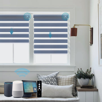 Motorized Zebra Shades Work with HomeKit, Alexa, Google Home, 90% Blackout Light Filtering Day Night Sheer Blinds