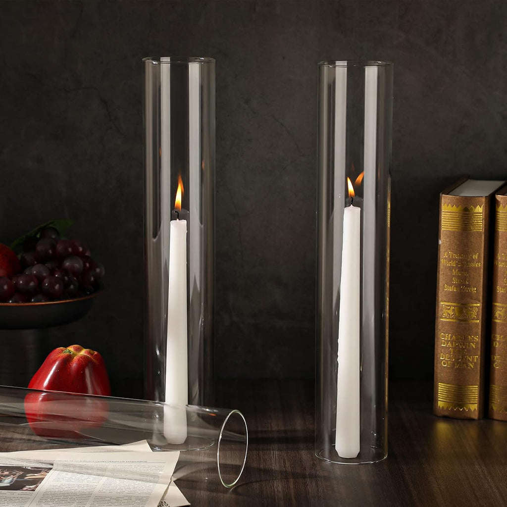 48 Pcs 2.5" W x 14" H Hurricane Candle Holder Sleeve Bottomless Glass Cylinder Candleholder Tall Candle Glass Cover