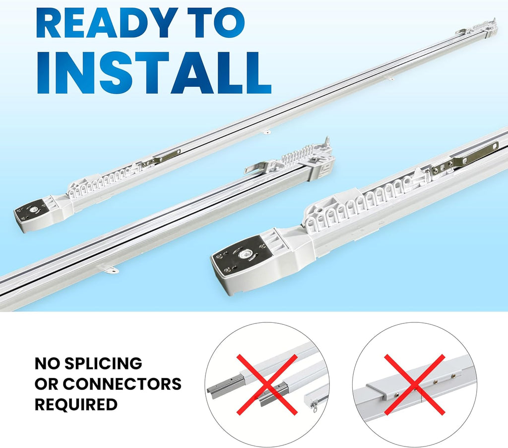 Smart Motorized Curtain Track, 71-130in, No-Cut Adjustable Electric Rail, ~33dB Quiet Motor, Remote & App Control