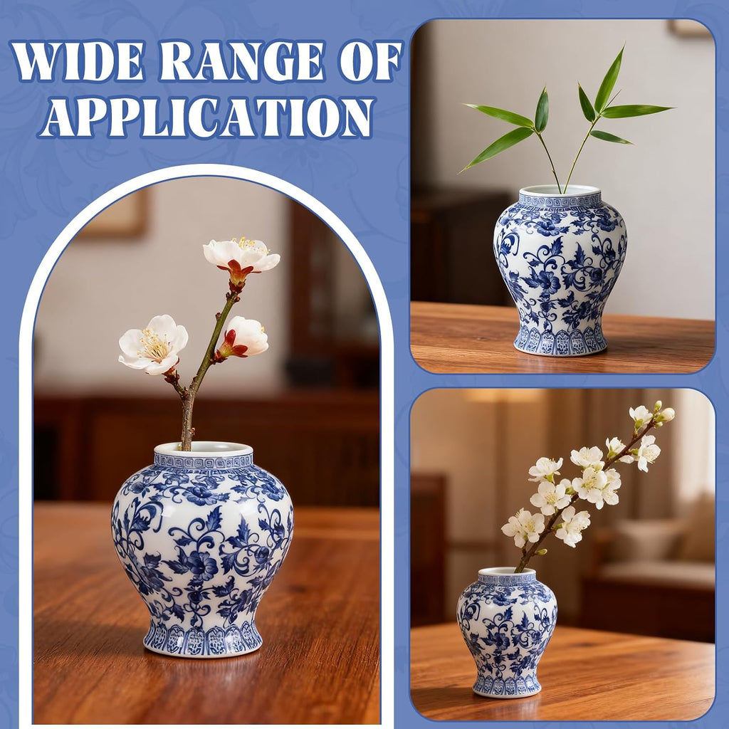 Small Chinoiserie Ginger Jar, 7.87 Inch Ceramic Blue and White Ginger Jar with Lid, Porcelain Ginger Jars Vase
